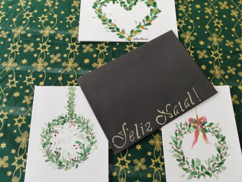 CARTÕES DE NATAL. Todos feitos a mão. Aquarela ou aplicação de tecidos